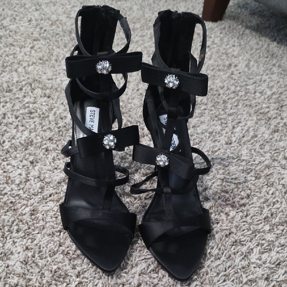 Steve Madden Black Heels with Rhinestone Accents